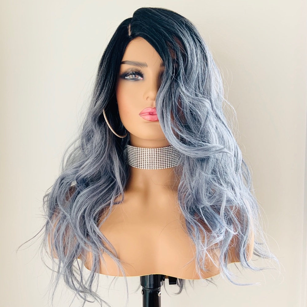 “Put On & Go” 24” Ombre Blue Premium Fiber Wig that is Curl/Flat Iron Safe